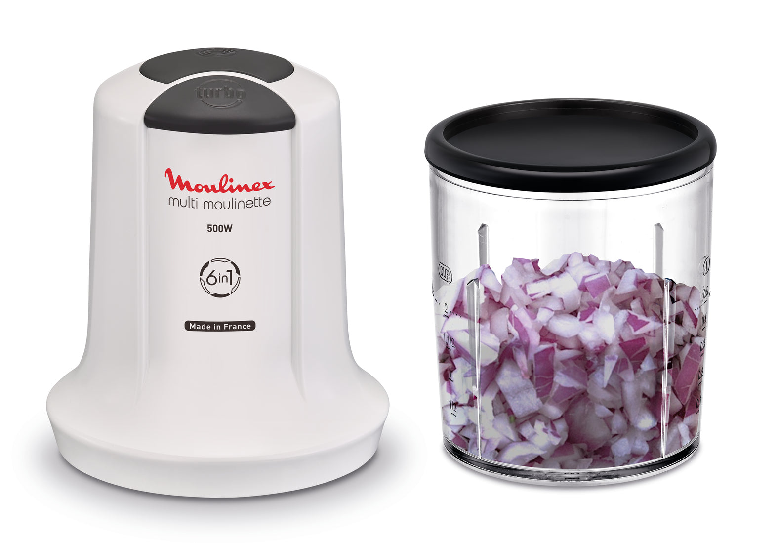 Moulinex Multimoulinette XXL 6in1 Standmixer – 500 ml, 500 W, 2 Geschwindigkeiten – Weiss