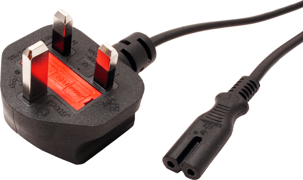 VALUE Netzkabel – UK (Typ G) – IEC C7, 1,95 m, 250 V/2,5 A, Schwarz