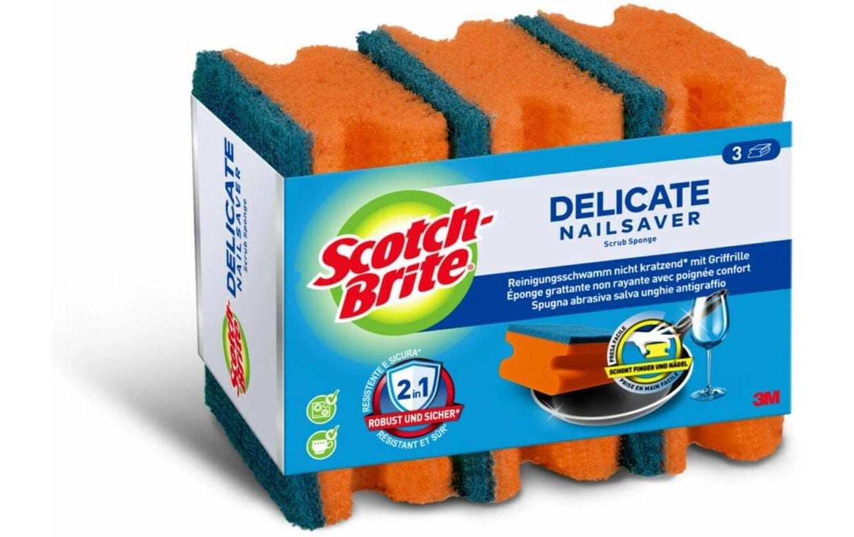Scotch-Brite Spülschwamm Delicate – Schaumstoff, Rechteckig, für Pfannen, Mehrfarbig, 3 Stk.