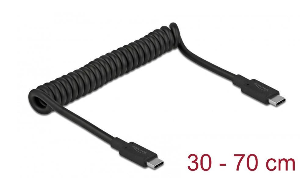 DeLOCK USB-C auf USB-C Kabel – USB 3.2 Gen 2 (10 Gbit/s) – 0,7 m – Spiralkabel, TPU-Mantel – Schwarz
