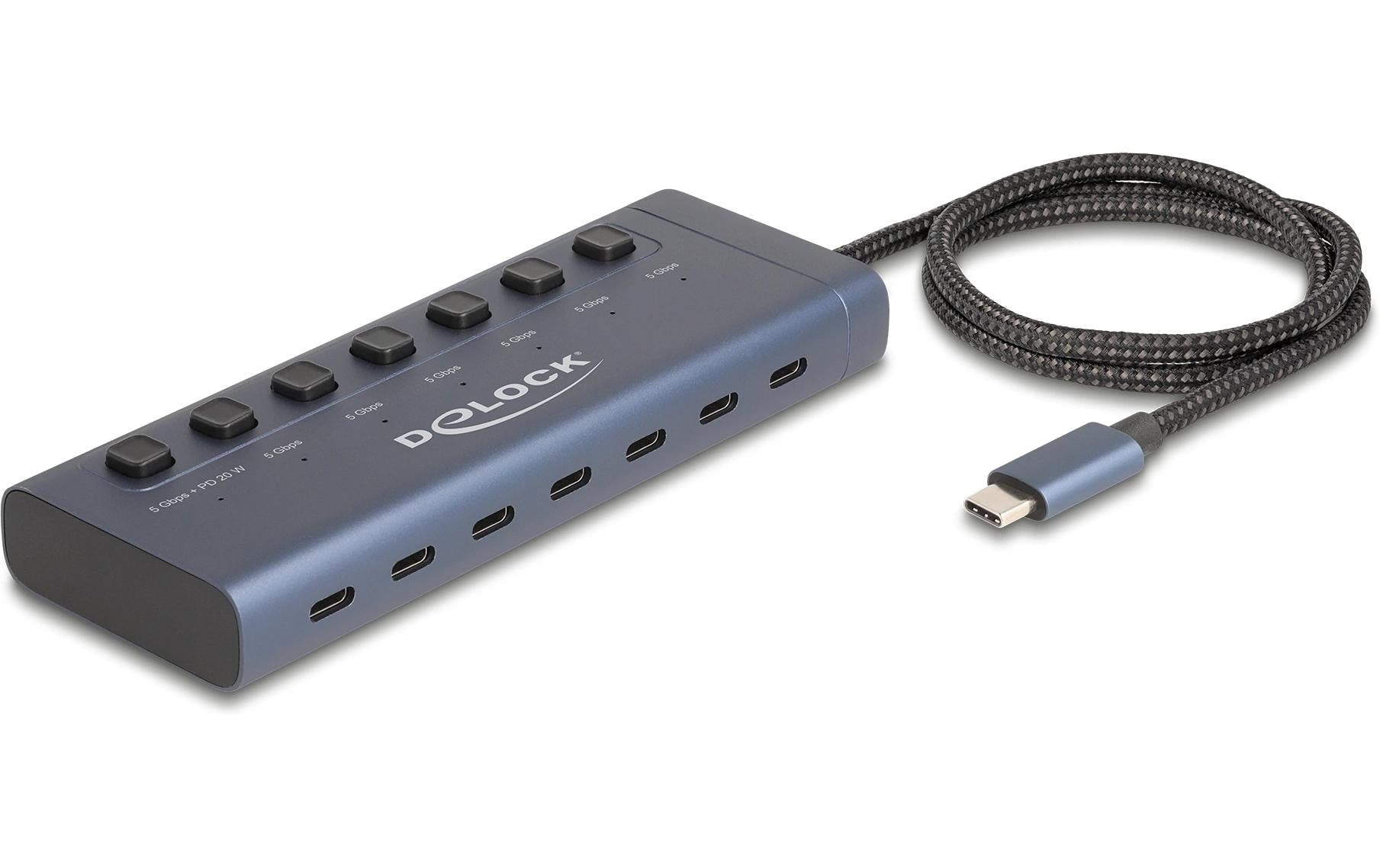 DeLOCK 63410 USB-Hub – USB-C, 7× USB-C, 20 W PD, für Windows/Mac/ChromeOS