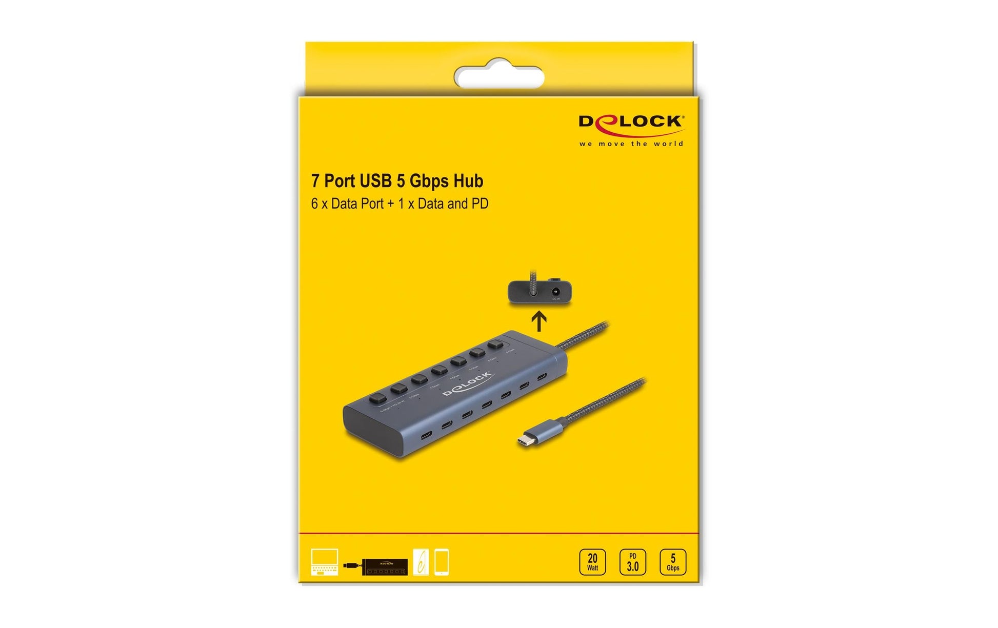 DeLOCK 63410 USB-Hub – USB-C, 7× USB-C, 20 W PD, für Windows/Mac/ChromeOS