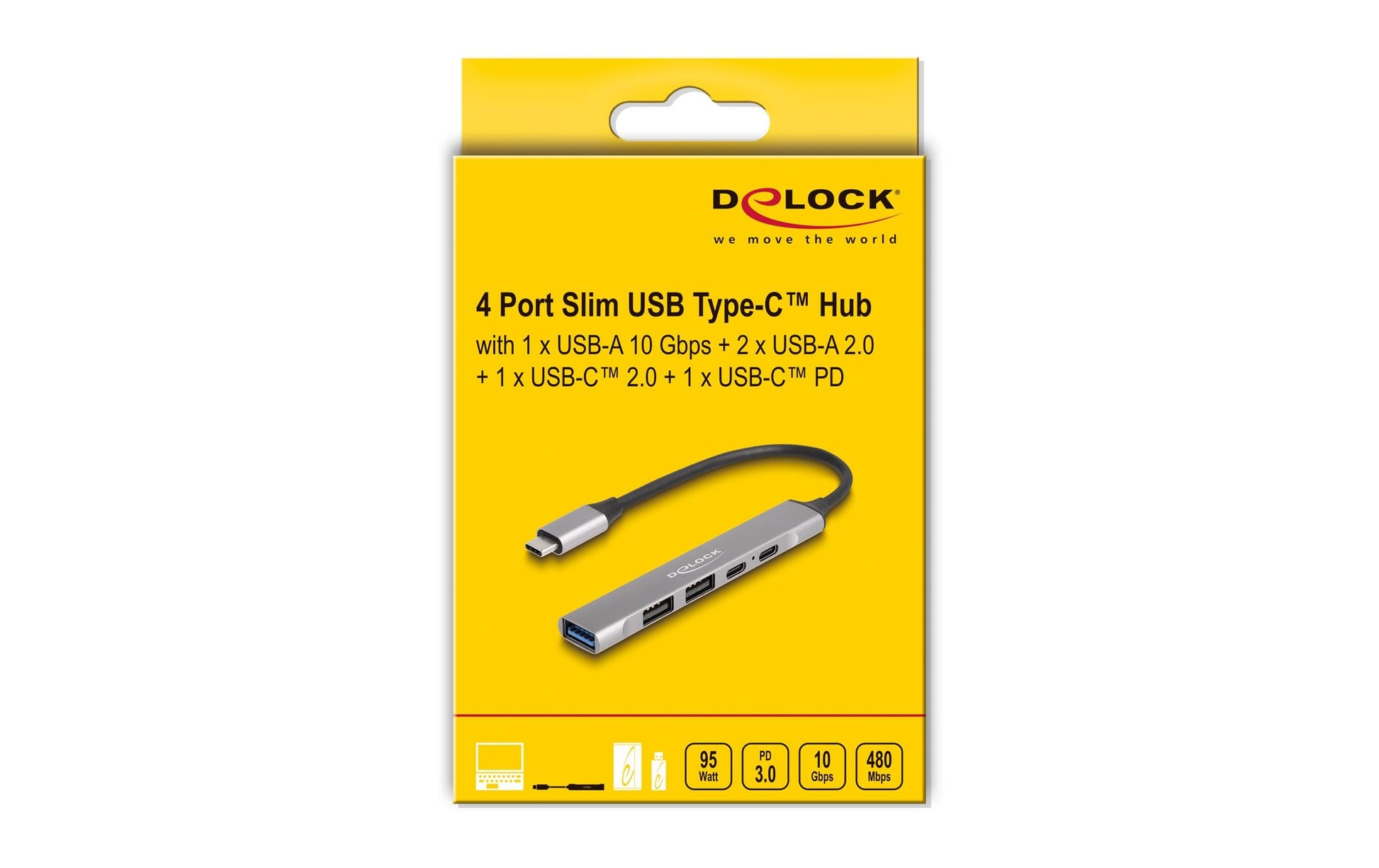 DeLOCK 64298 USB-Hub – USB-C, 2× USB-A, 95 W PD, für Windows/Mac/ChromeOS