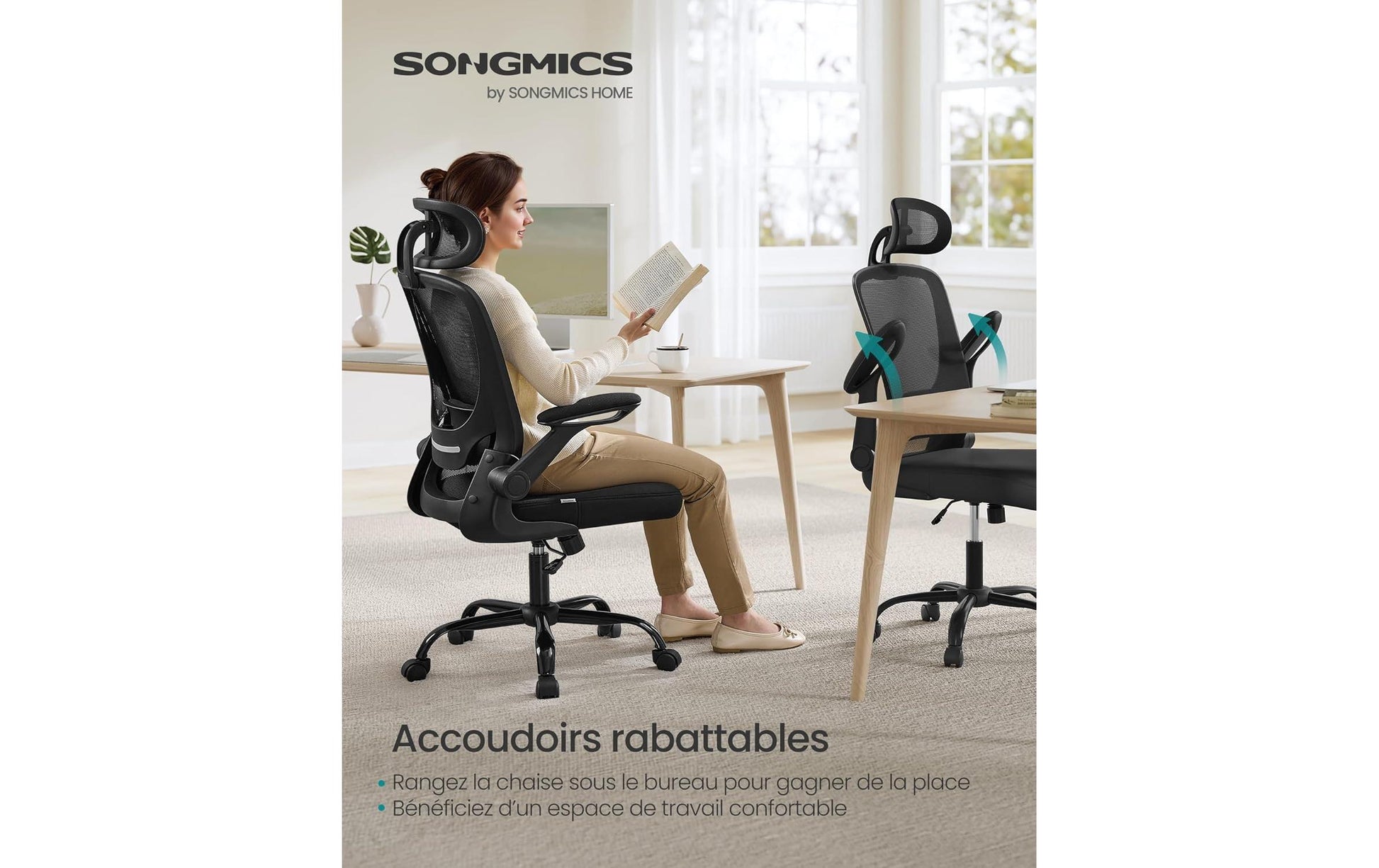 Songmics Bürostuhl – Gesamthöhe 130 cm, Netzrücken, Schwarz