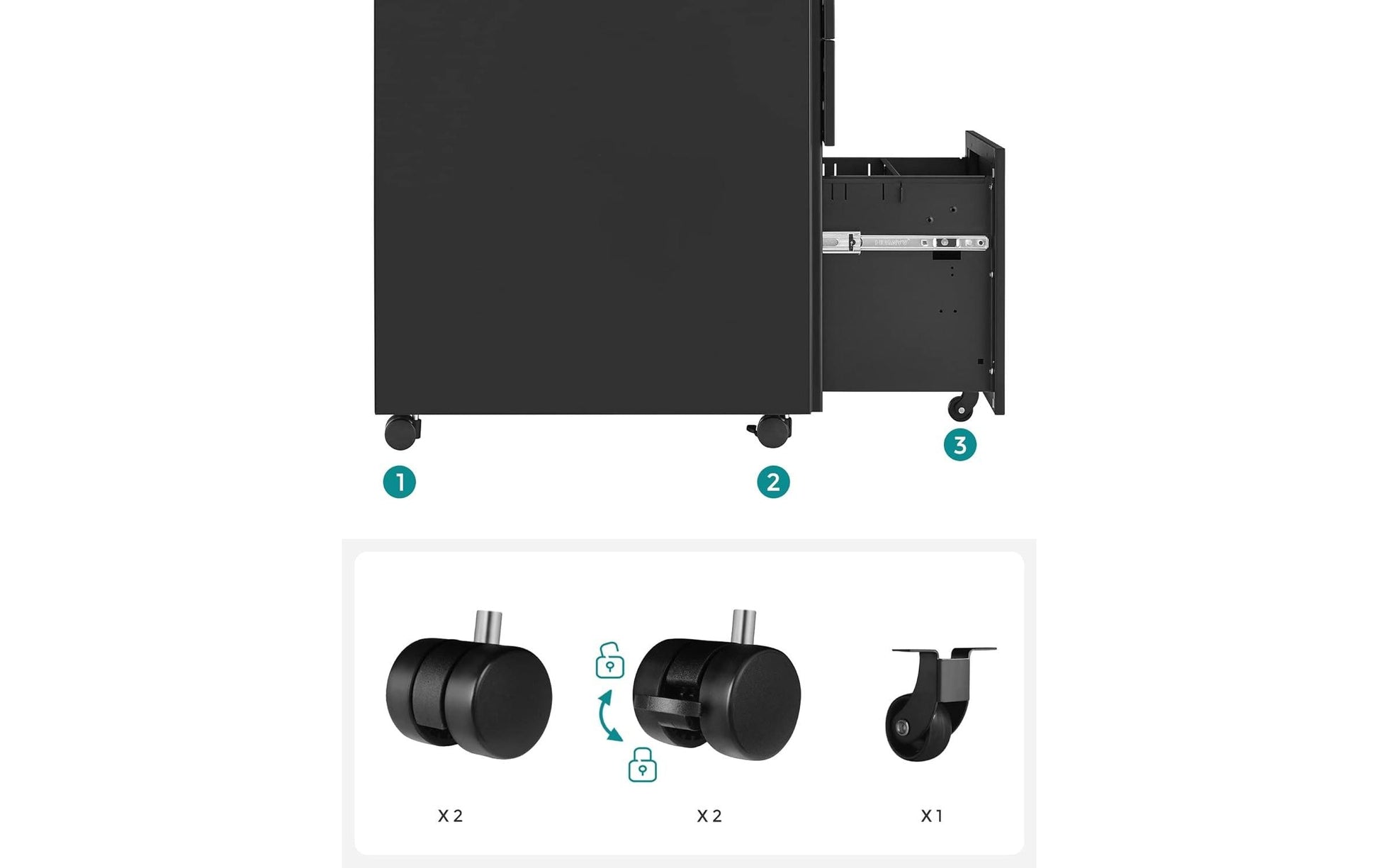 Songmics Rollcontainer – Stahl, schwarz, abschliessbar, 39 × 60 × 52 cm