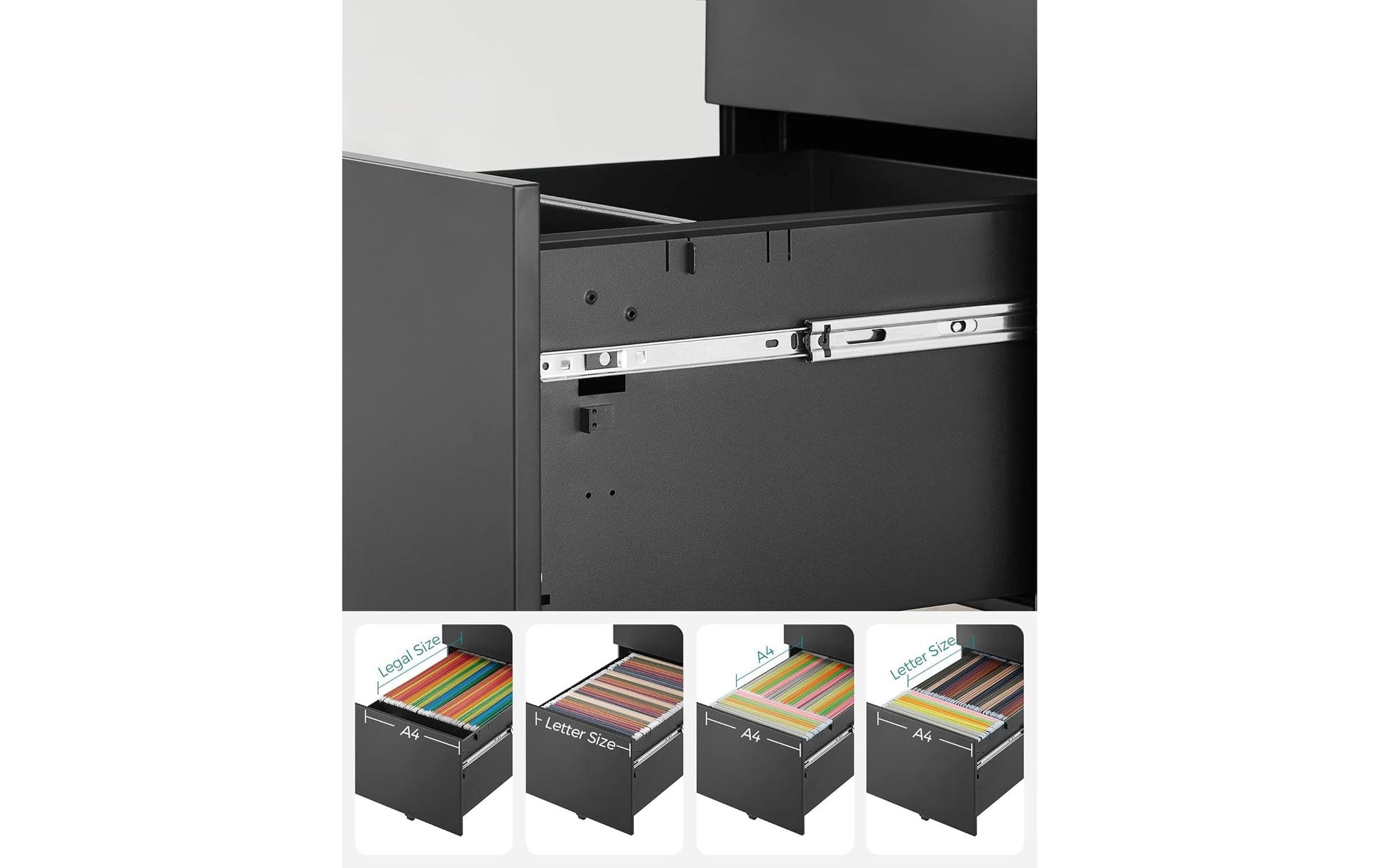 Songmics Rollcontainer – Stahl, schwarz, abschliessbar, 39 × 60 × 52 cm
