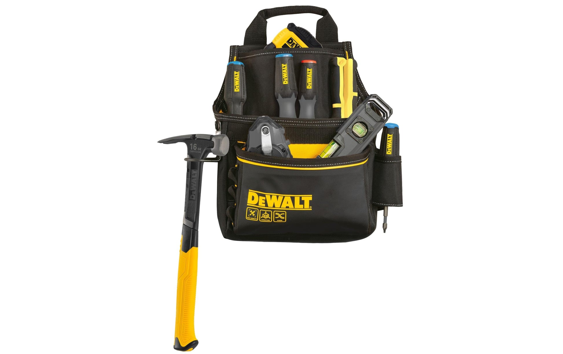 Dewalt Gürteltasche – 12 Fächer, mit Handgriff, abschliessbar, schwarz, Polyester, B 120 × H 400 × T 120 mm