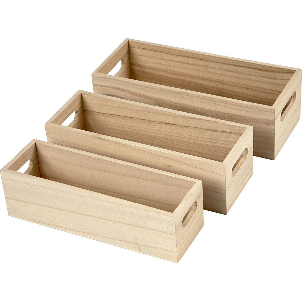 Creativ Company Aufbewahrungsbox ohne Deckel – Holz – Braun – mit Griff – 3 Stück