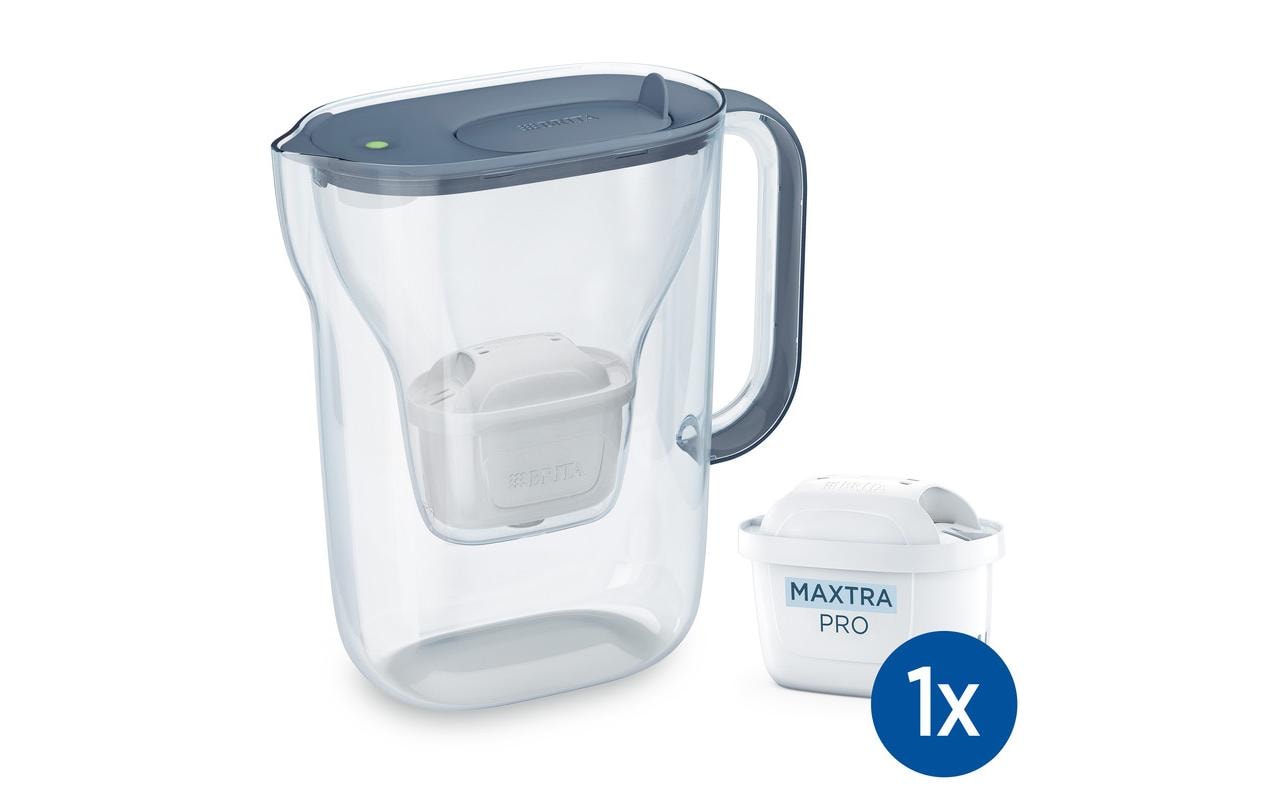 BRITA Style Essential – Wasserfilter-Kanne 2,4 l, Filterwechselanzeige, Kunststoff, Blaugrau