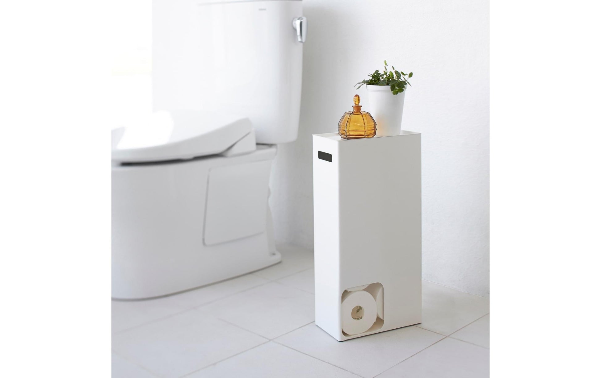Yamazaki Tower – Toilettenpapierständer – Stahl, Weiss, für 8 Rollen, 23 × 12,5 × 48 cm