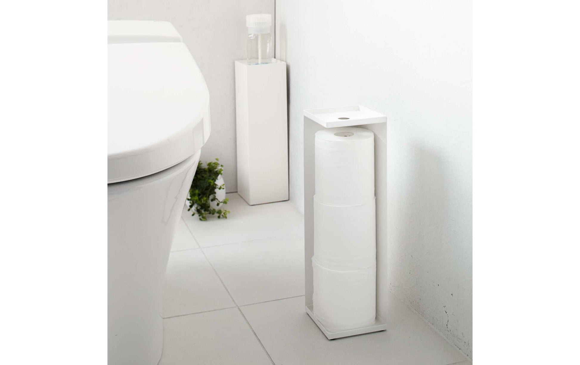 Yamazaki Toilettenpapierständer – Stahl, Weiss, für 3 Rollen, 11,5 × 11,5 × 38,5 cm