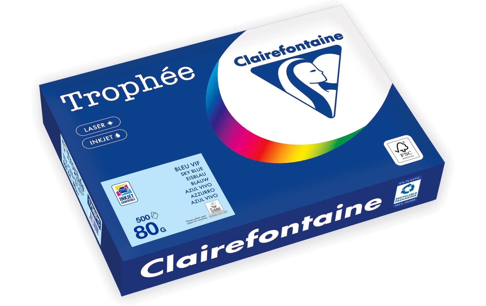 Clairefontaine Kopierpapier – A4, 80 g/m², Eisblau – für Inkjet/Laser/Kopierer – FSC, EU Ecolabel – 500 Blatt