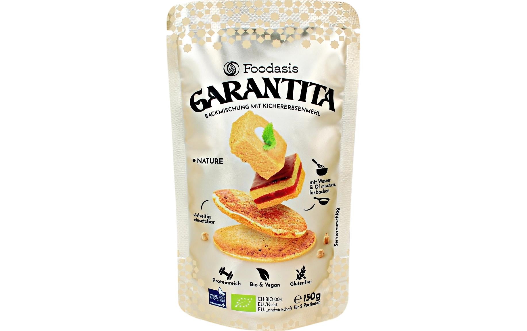 Foodasis Garantita Nature Kichererbsen Backmischung – Bio, glutenfrei – 150 g