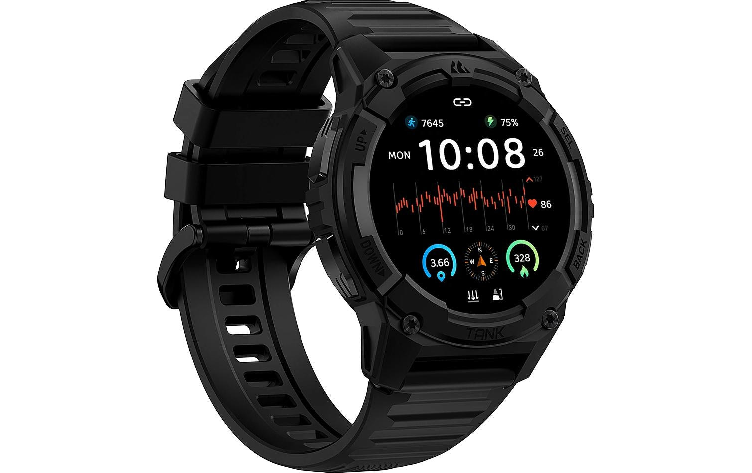 KOSPET Tank S2 – Smartwatch – 48 mm, Bluetooth, AMOLED, IP69K, Schwarz