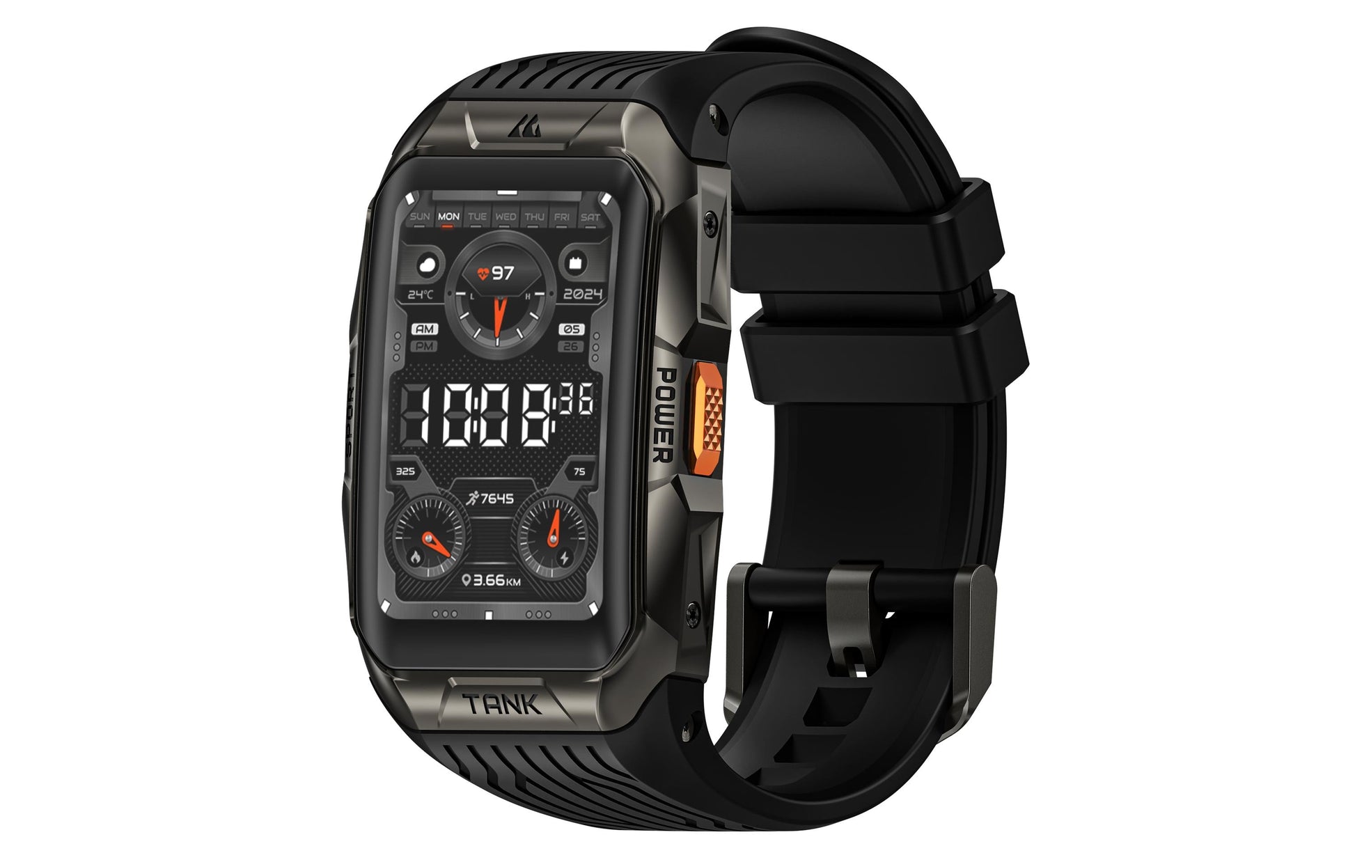 Kospet Tank X2 Ultra 34 mm GPS – Edelstahl Schwarz, Sportarmband, 50 m, für Android, iOS