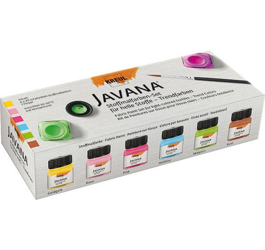 KREUL Javana Textilfarbe – 6 Farben 6×20 ml (120 ml) – Auswaschbar – Für Textilien