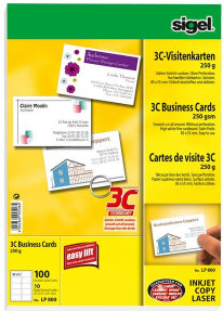 Sigel Visitenkarten, 85 × 55 mm, 250 g/m² – für Inkjet – A4, 10/Blatt – 100 Karten