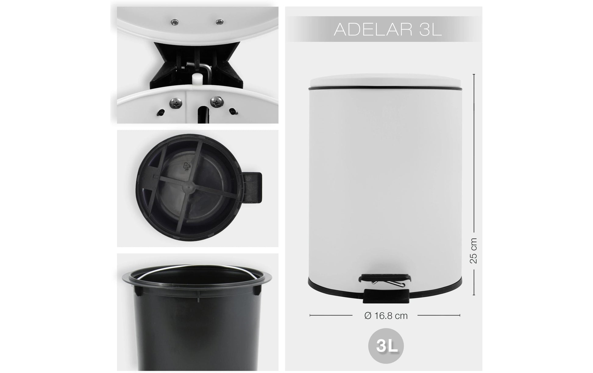 Spirella Treteimer Adelar – 3 l – Stahl, rund – weiss matt