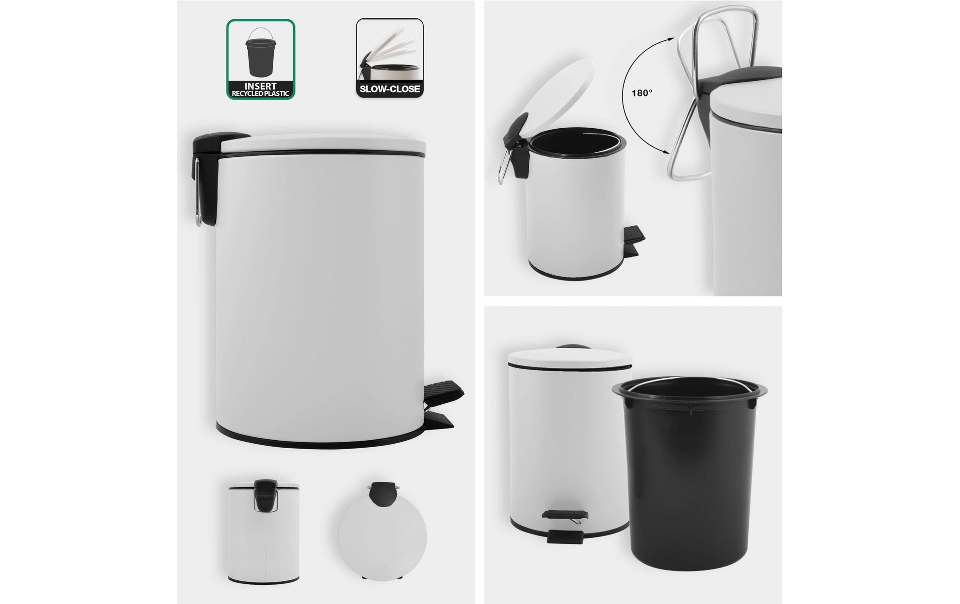 Spirella Treteimer Adelar – 3 l – Stahl, rund – weiss matt