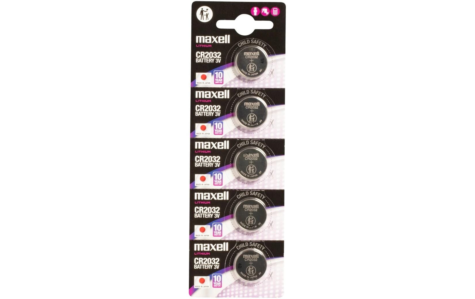 Maxell Knopfzellen CR2032, Lithium-Mangandioxid, 3 V – 5 Stk.