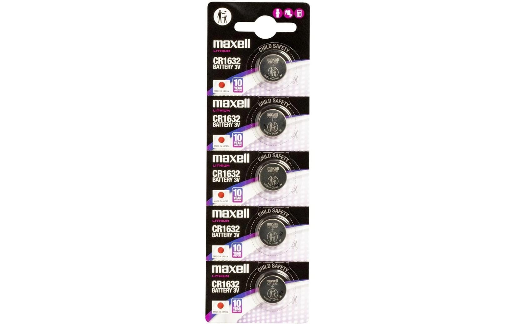 Maxell Knopfzellen CR1632, Lithium-Mangandioxid, 3 V – 5 Stk.