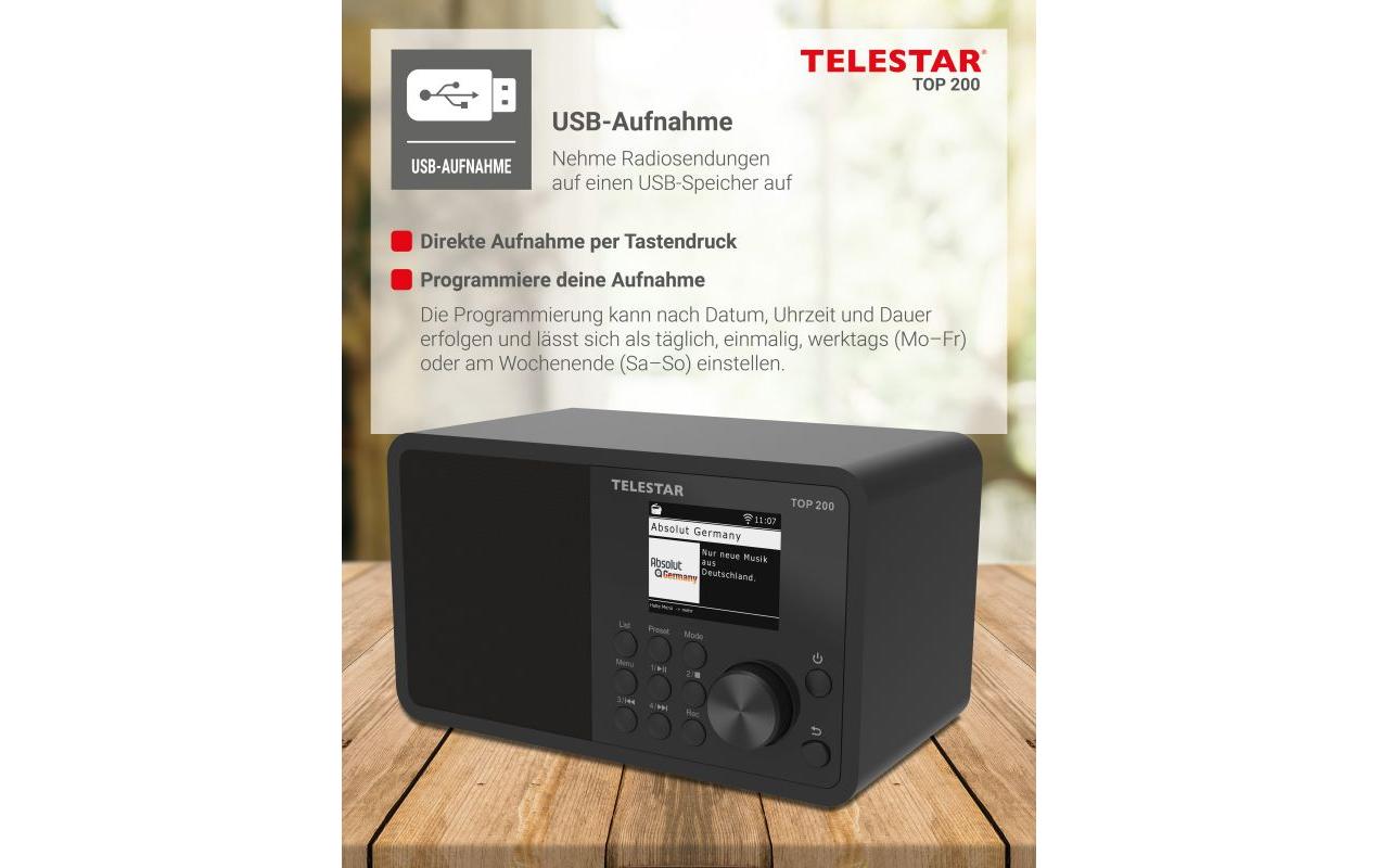 Telestar TOP 200 – DAB-/Internetradio – Tischradio – DAB+, UKW, USB, Bluetooth – Schwarz