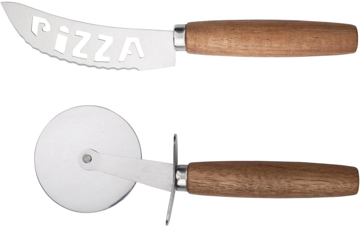 Alpina Pizzamesser 21 cm, Edelstahlklinge, Bambusgriff, Silber