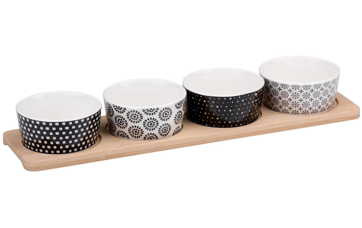 Alpina Tapas-Set – 5-teiliges Set, 38 × 10 × 5,2 cm, Porzellan/Eiche, Mehrfarbig, spülmaschinenfest
