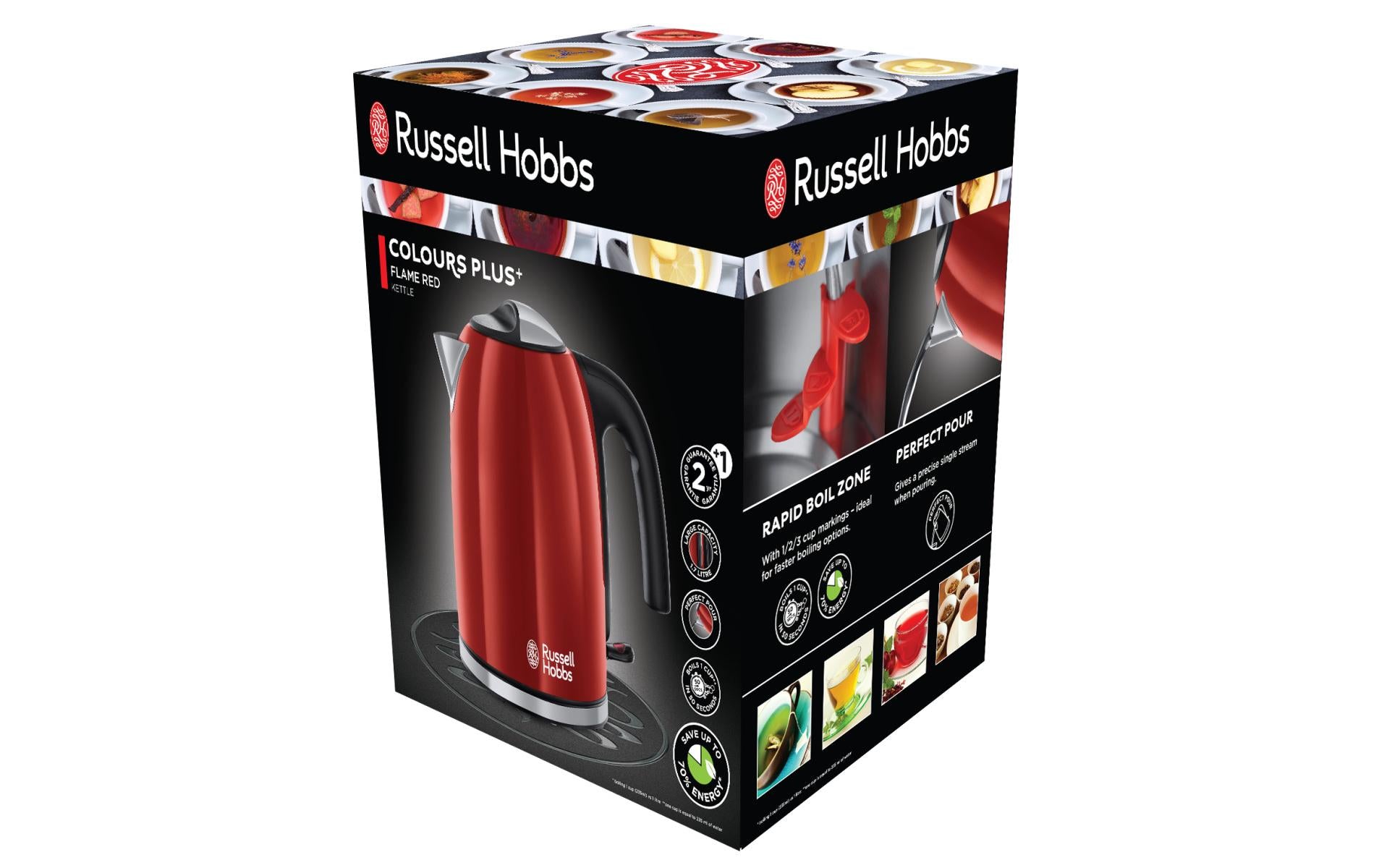 Russell Hobbs Wasserkocher – 1,7 l, Edelstahl, Rot, 20412-70