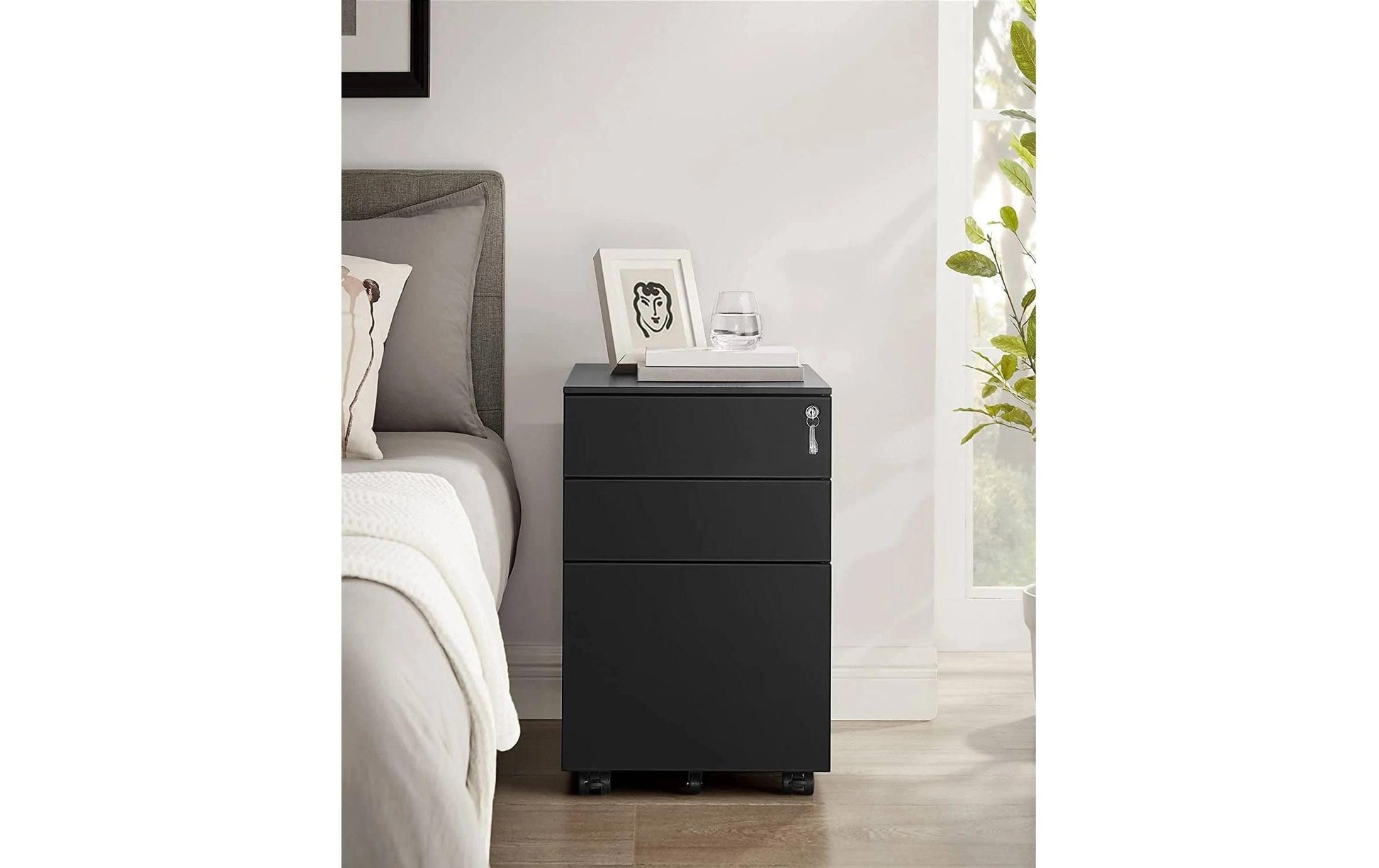 Songmics Rollcontainer – Stahl, schwarz, abschliessbar, 39 × 60 × 52 cm
