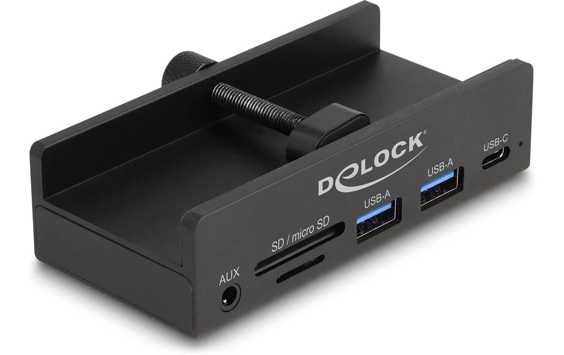 DeLOCK 64285 USB-Hub – USB-A, 2× USB-A, 1× USB-C, SD/microSD, 3,5 mm Audio, für Windows/Mac/Linux