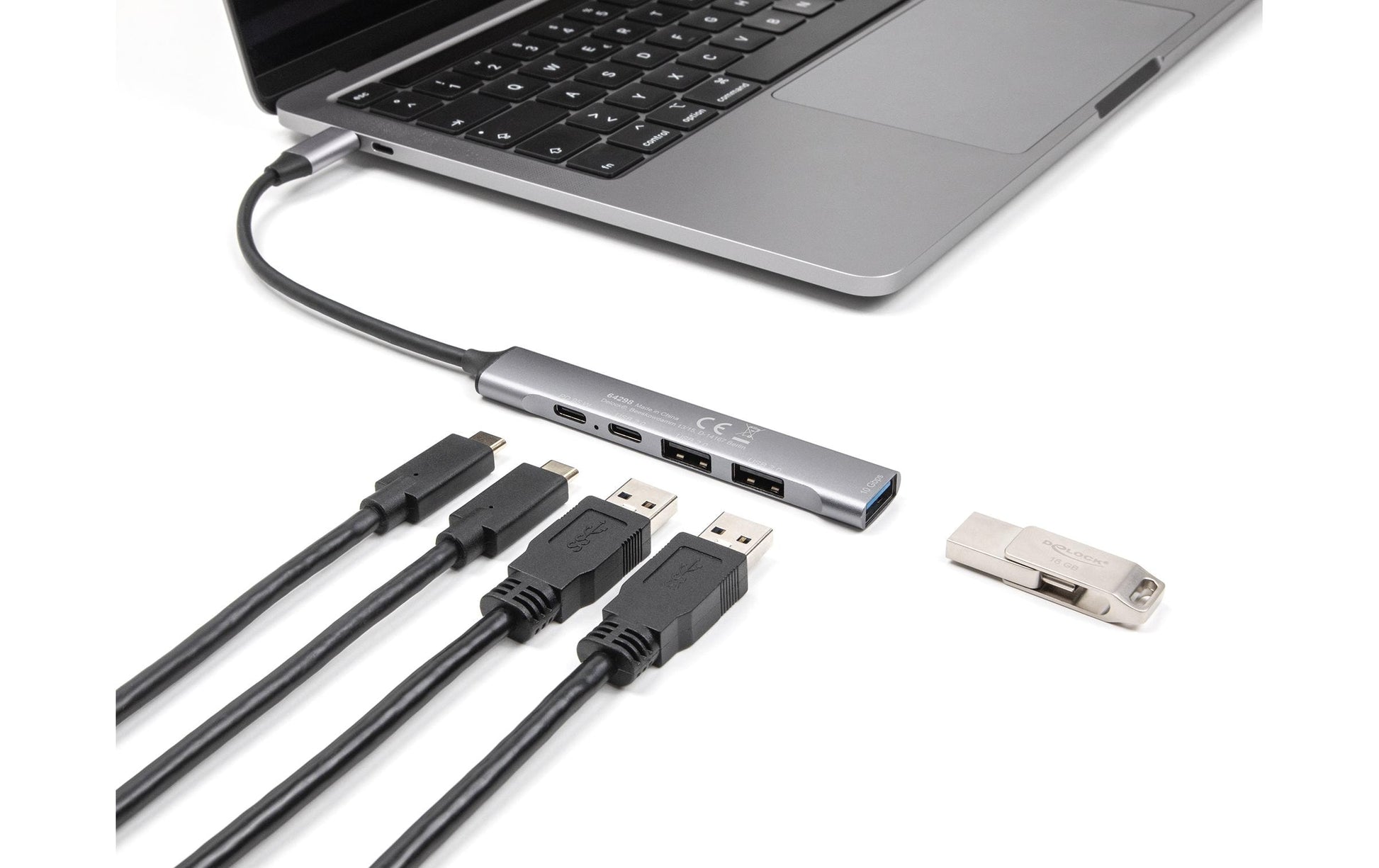 DeLOCK 64298 USB-Hub – USB-C, 2× USB-A, 95 W PD, für Windows/Mac/ChromeOS
