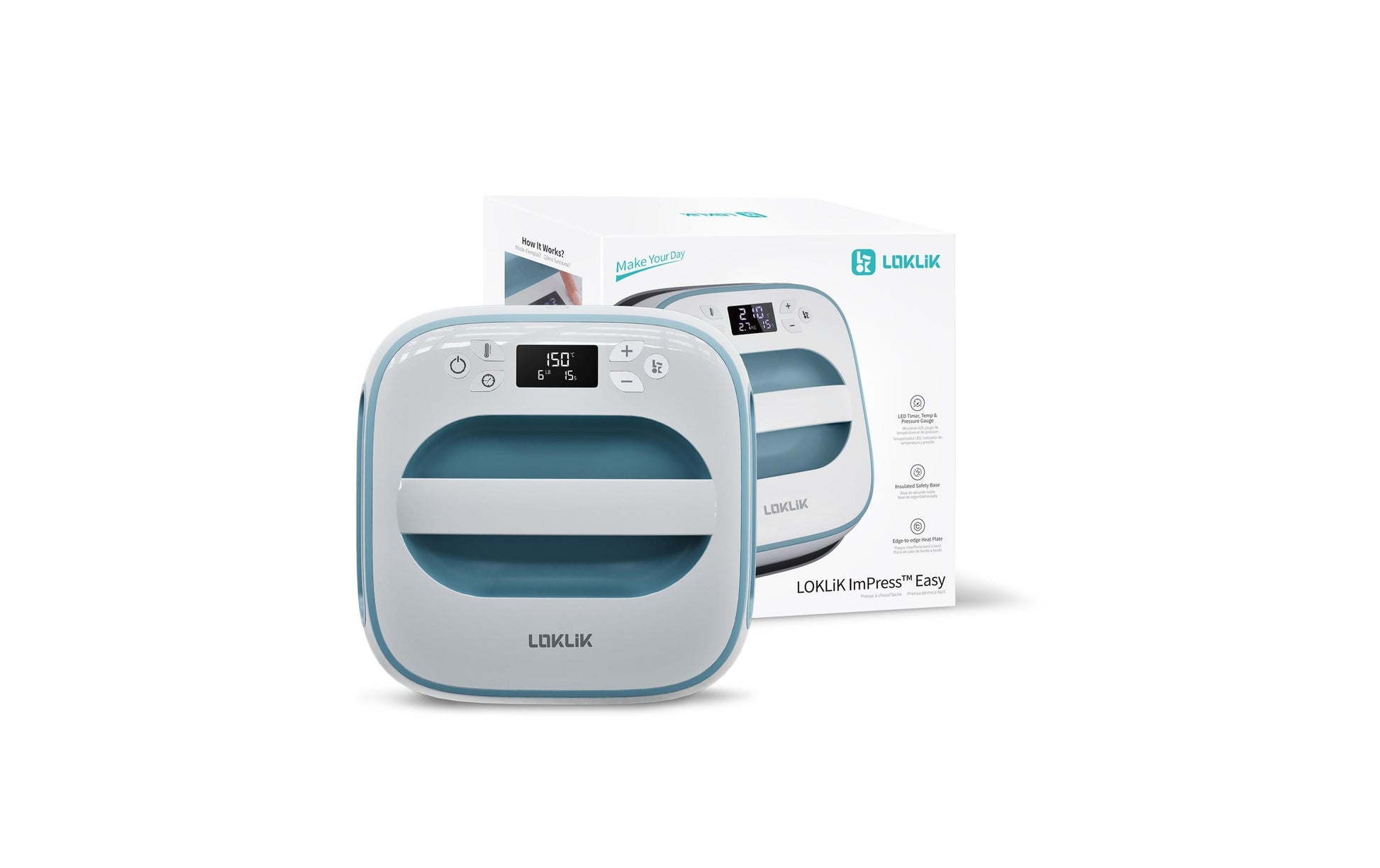 LOKLiK Transferpresse Easy, 30,5 × 25,4 cm, Keramik, 1200 W, Blau, Weiss