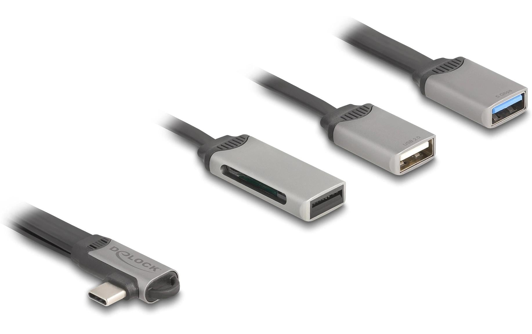 DeLOCK 64303 USB-Hub – USB-C, 2× USB-A, SD/microSD, für Windows/Mac/Linux