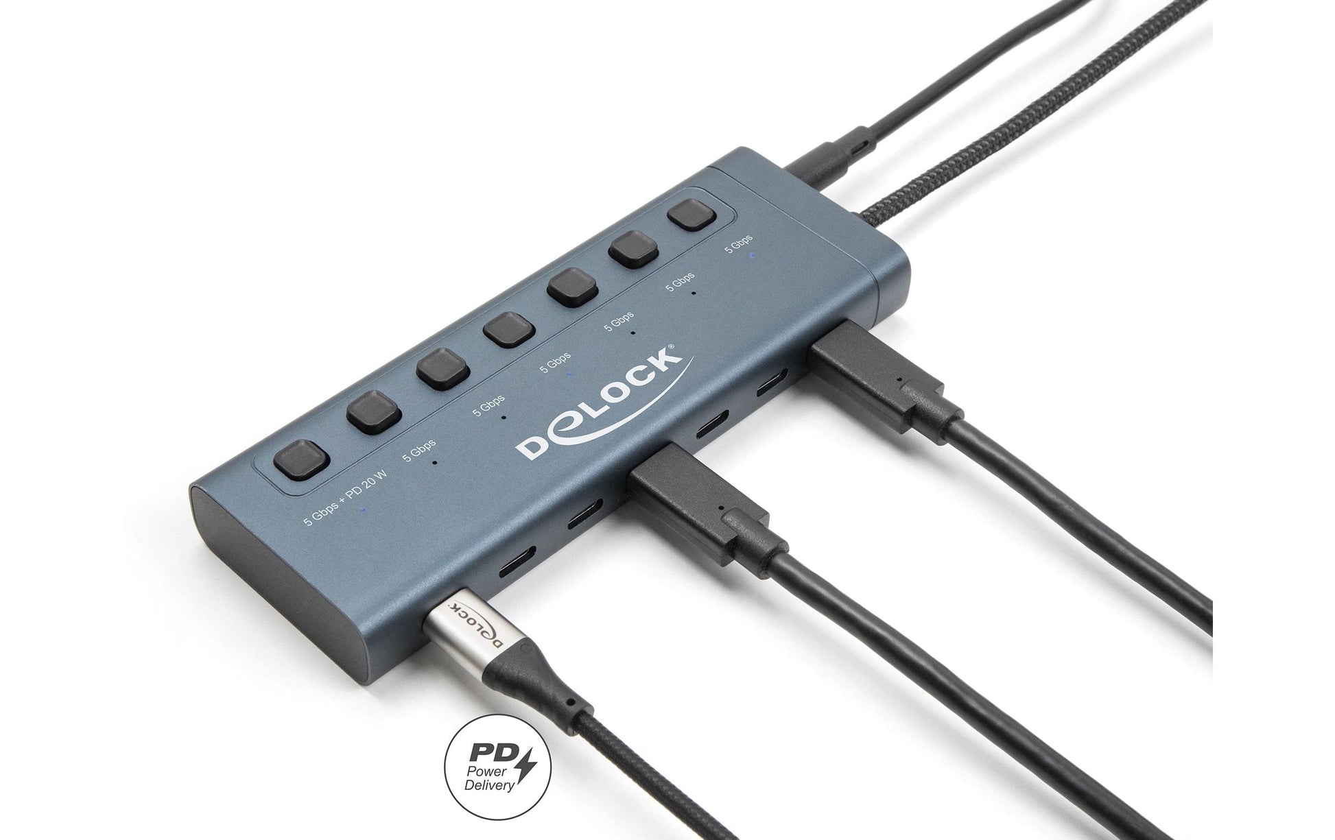 DeLOCK 63410 USB-Hub – USB-C, 7× USB-C, 20 W PD, für Windows/Mac/ChromeOS