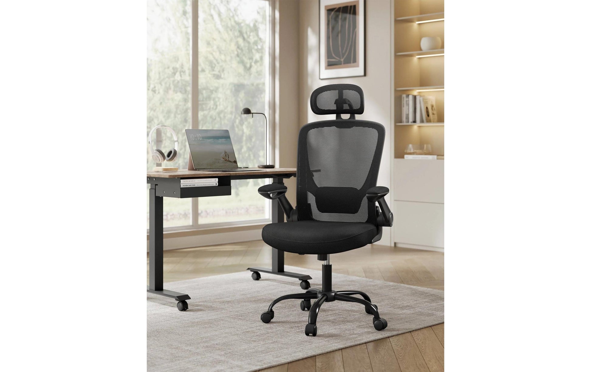 Songmics Bürostuhl – Gesamthöhe 130 cm, Netzrücken, Schwarz