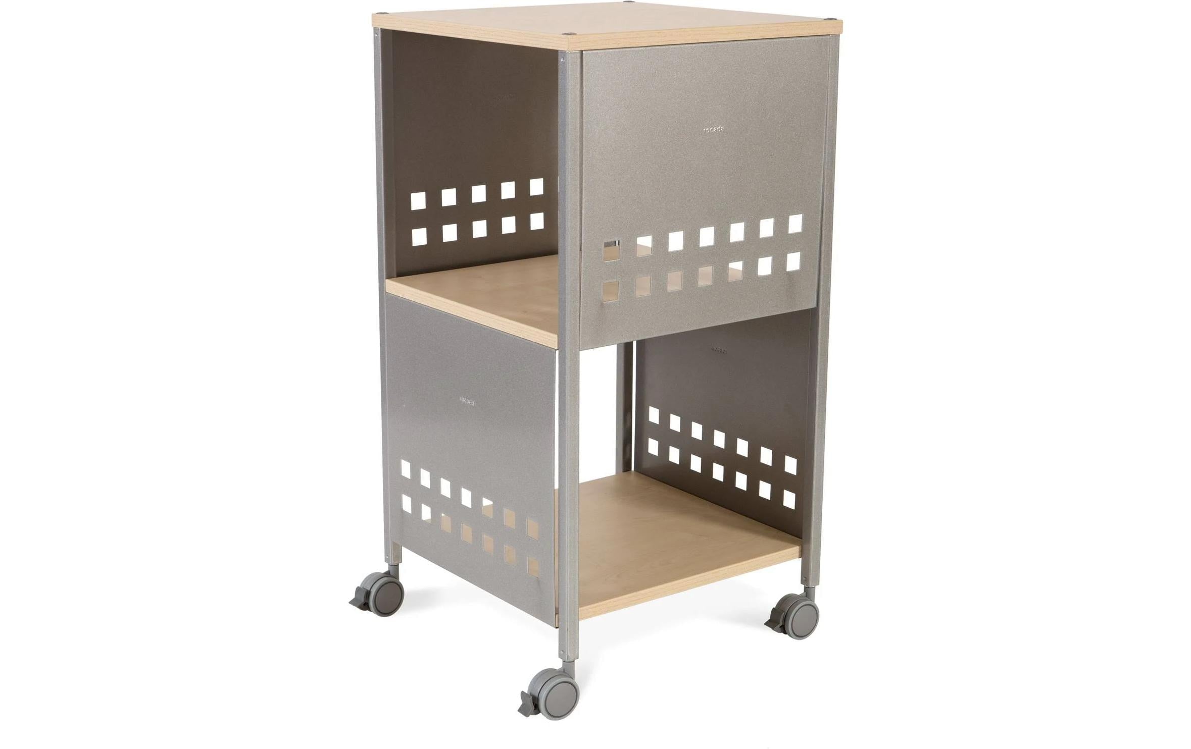 Rocada Regal – Buchenholz, Grau, 45 × 86 × 45 cm, 4 Rollen, 3 Tablare