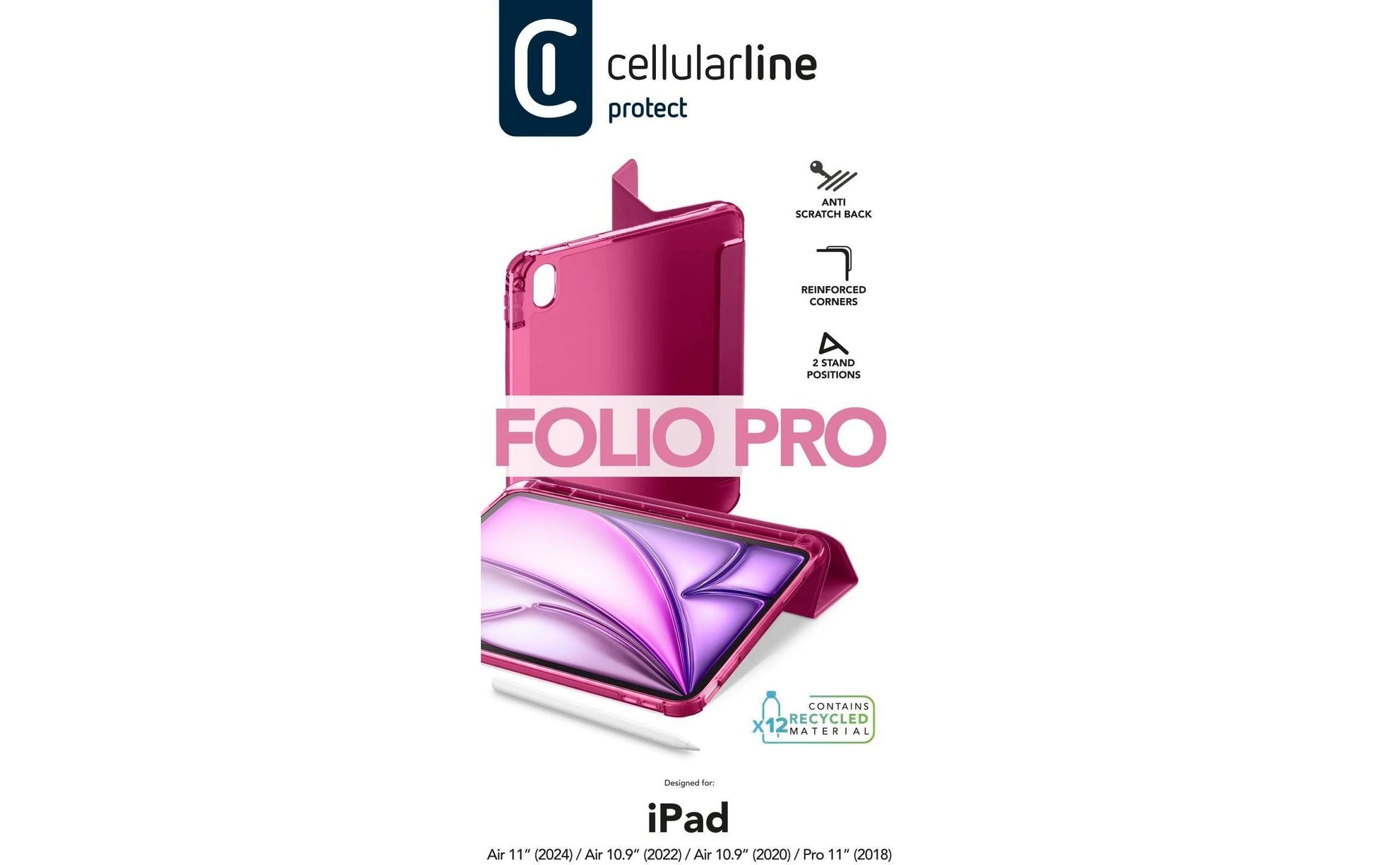 Cellularline Notebook-Schutzhülle – für iPad Air 11 (M2/2024), Stoßschutz, Kunstleder, Rosa