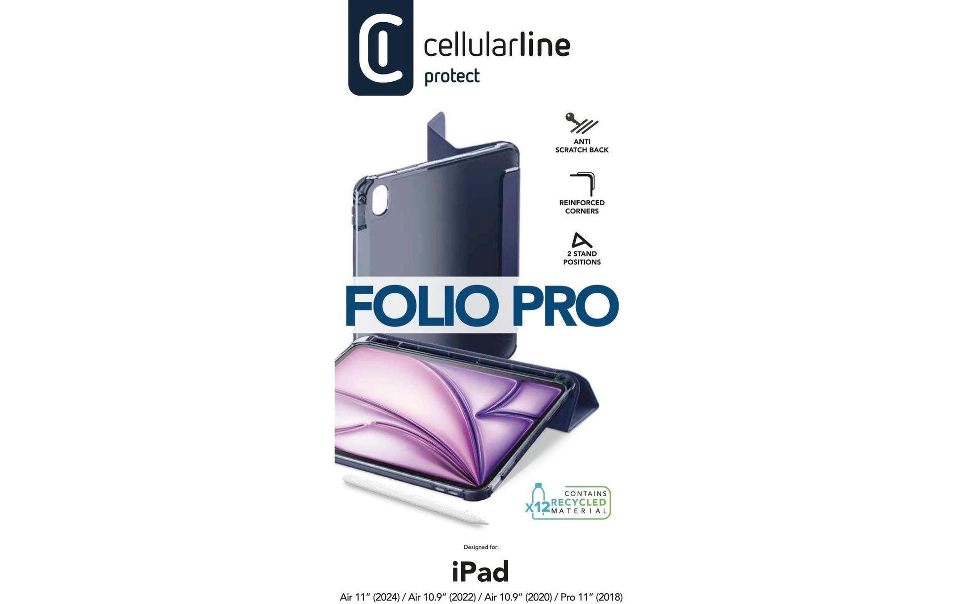 Cellularline Tablet-Hülle für iPad Air 11" (M2/2024), iPad Air 10,9" (2022), iPad Pro 11" (2018) – Blau