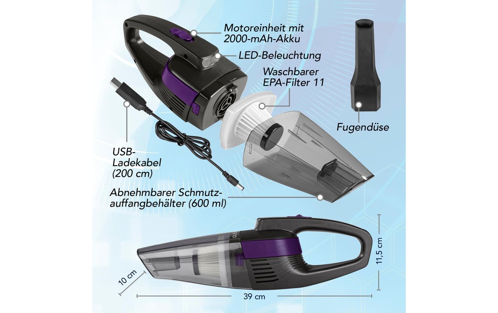 CLEANmaxx Akku-Handstaubsauger YF131B – 0,60 l, 7,4 V, 18 min