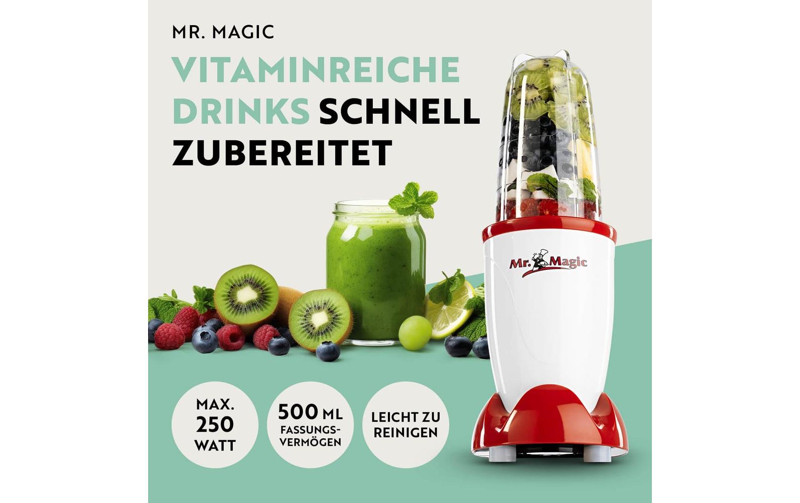 Gourmetmaxx Smoothie-Mixer Mr. Magic – 0,5 l, 250 W, spülmaschinenfest – rot/weiss