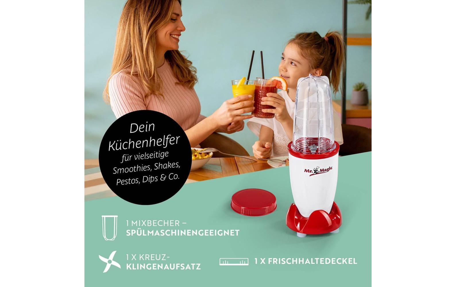 Gourmetmaxx Smoothie-Mixer Mr. Magic – 0,5 l, 250 W, spülmaschinenfest – rot/weiss