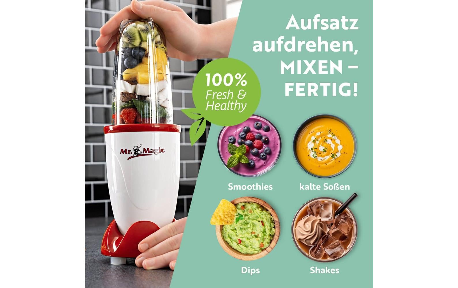 Gourmetmaxx Smoothie-Mixer Mr. Magic – 0,5 l, 250 W, spülmaschinenfest – rot/weiss