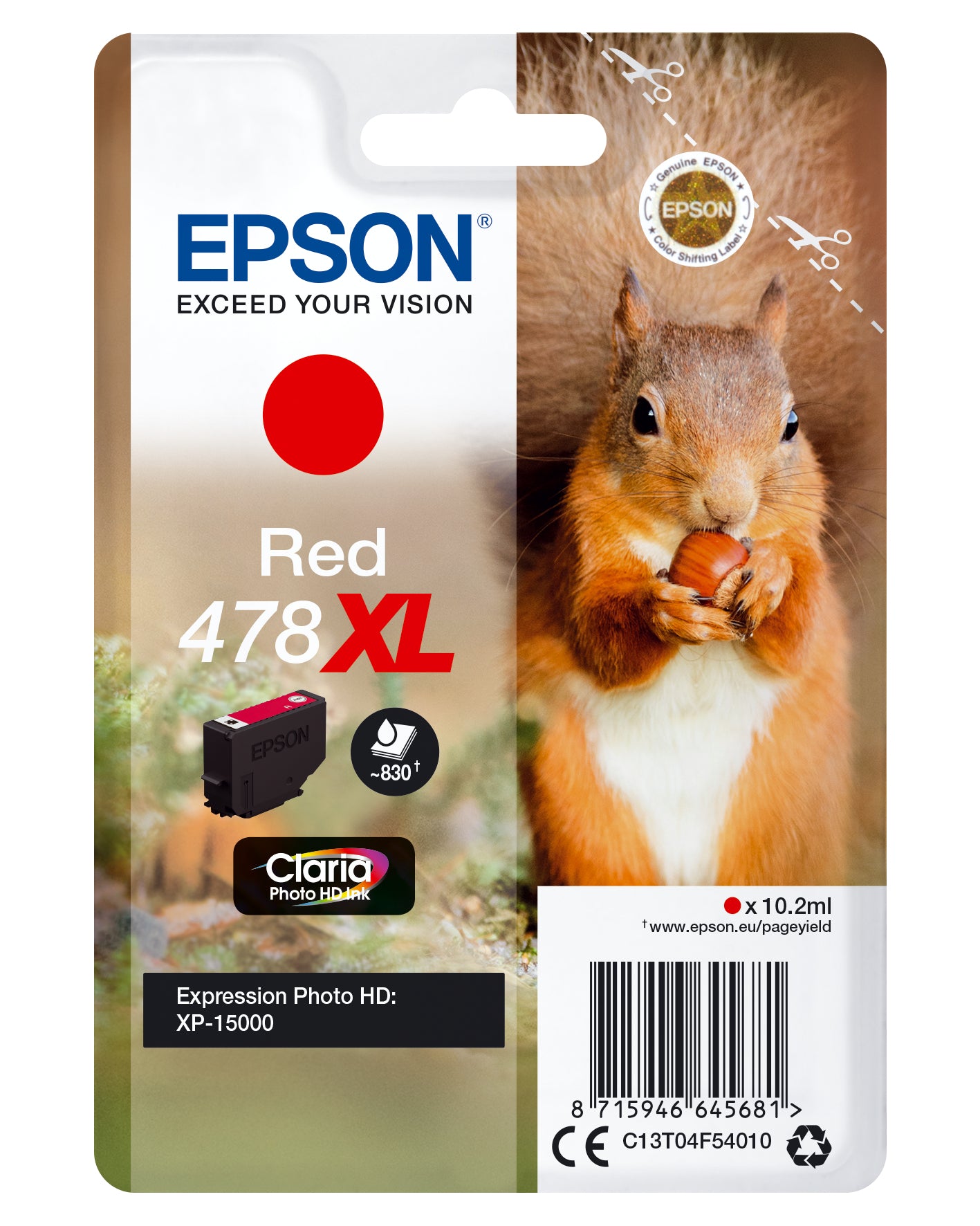 Epson 478XL Rot Tintenpatrone (Original) – 830 Seiten – für Epson Expression Photo HD XP-15000
