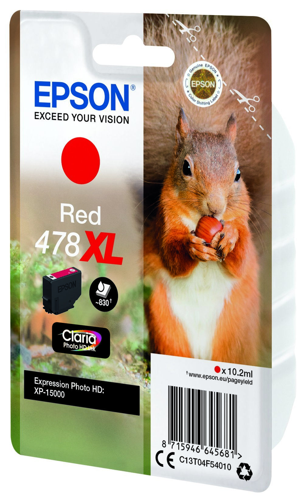 Epson 478XL Rot Tintenpatrone (Original) – 830 Seiten – für Epson Expression Photo HD XP-15000