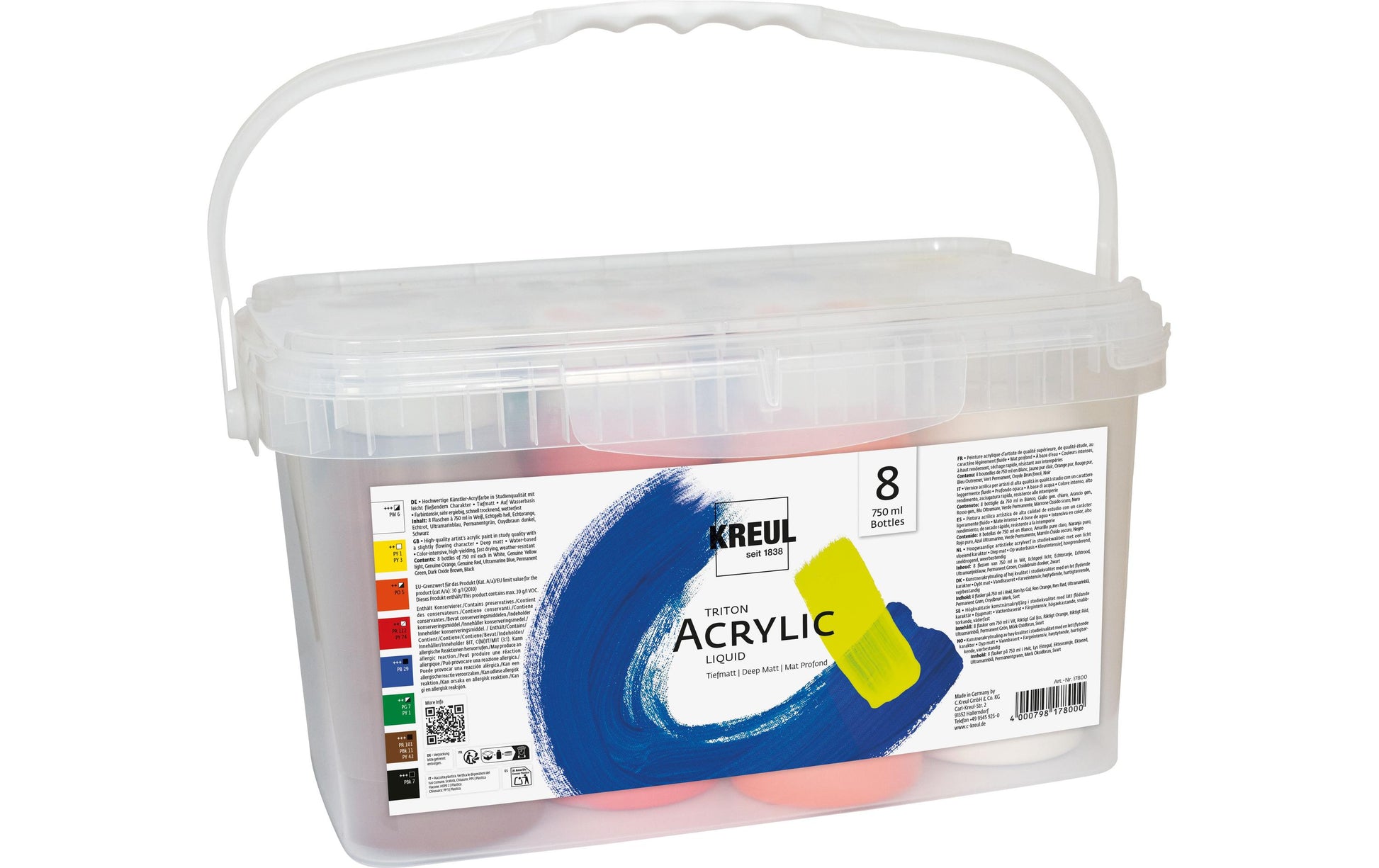 KREUL Triton Acryl Flüssig Acrylfarbe – matt, wasserbasiert – 8×750 ml (6 l)