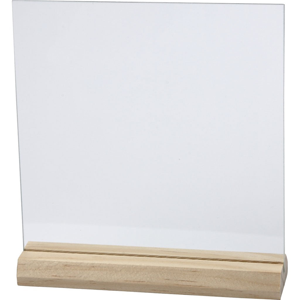 Creativ Company Glasplatte mit Holzständer – 10-teilig – 15,5 × 15,5 × 2,8 cm – Glas & Holz, transparent