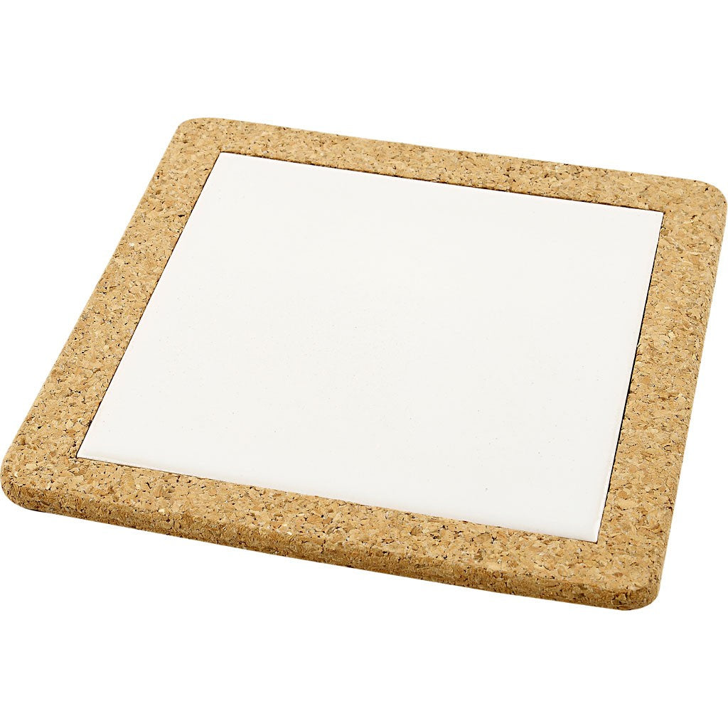 Creativ Company Untersetzer 55654 – 19,0 × 19,0 × 1,1 cm, Porzellan/Kork, Weiss
