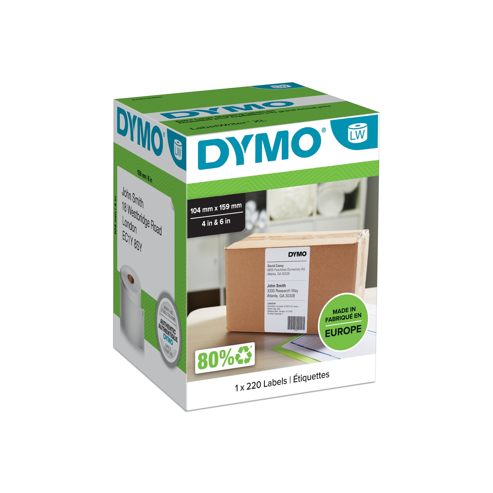 DYMO Versand-Etiketten, 159 mm × 104 mm, weiss, Papier, permanent, für LabelWriter 4XL, 220 Stück