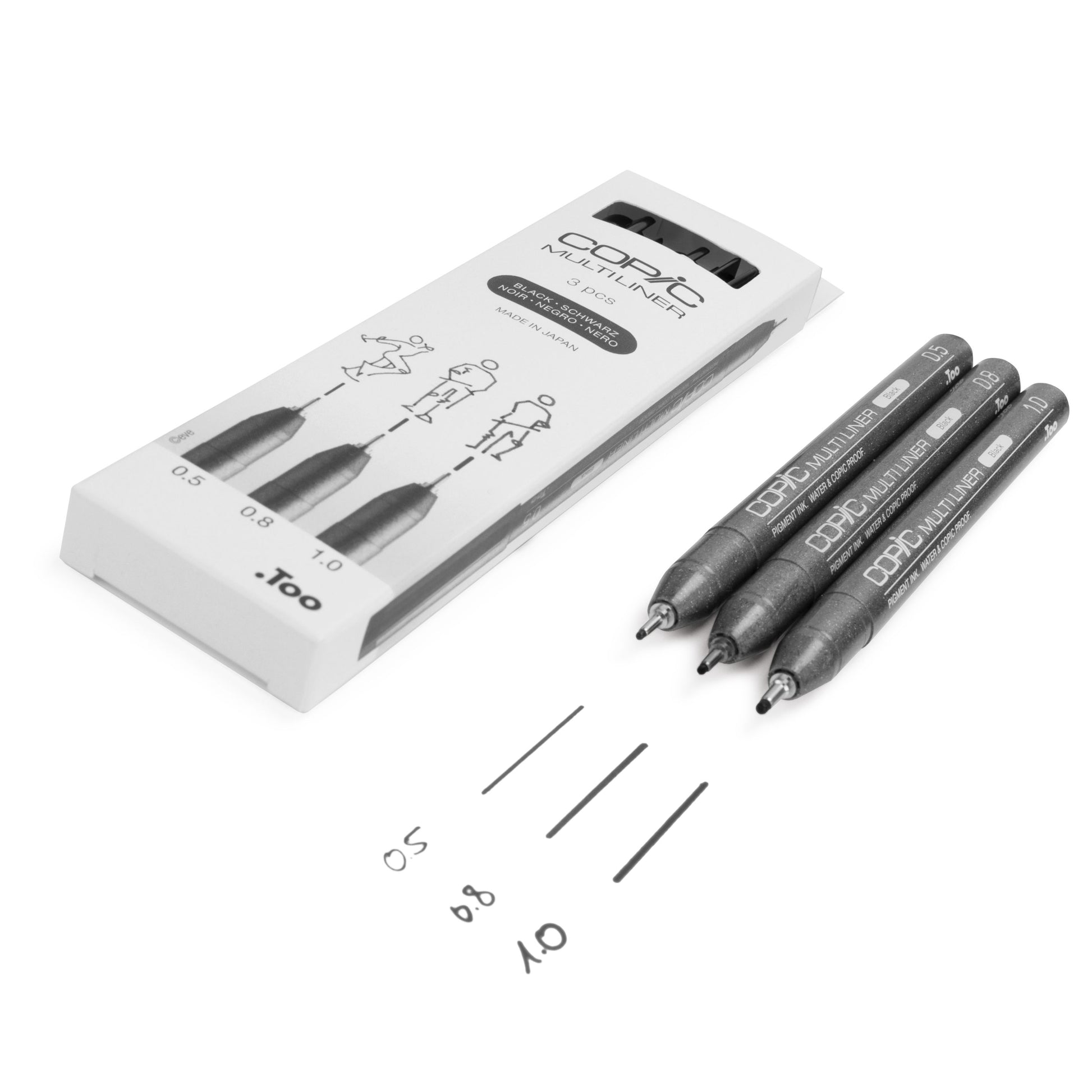 Copic Multiliner Fineliner – 3 Stk., 0,5–1,0 mm, schwarz, wasserfest